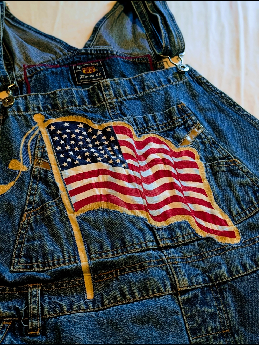 Vintage Route 66 Overalls With Patriotic Patches - Picture 5 of 8